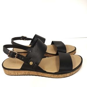 Aldo Black Leather Sandals Size 7.5